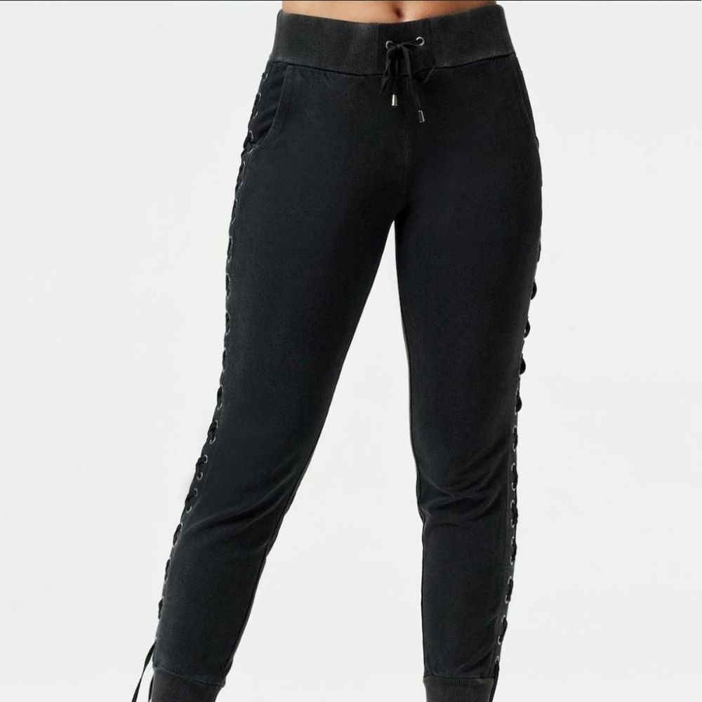 Blanc Noir Black Vintage Wash Lace Up Joggers Size XS